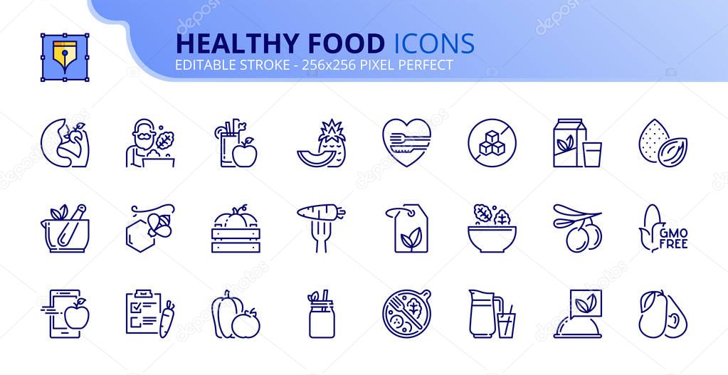 Simple set of outline icons about healthy food