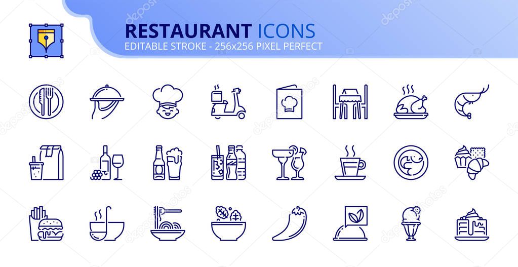 Simple set of outline icons about restaurant