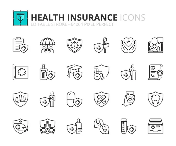 Esbozar Iconos Sobre Seguro Salud Contiene Iconos Como Protección Familia — Vector de stock