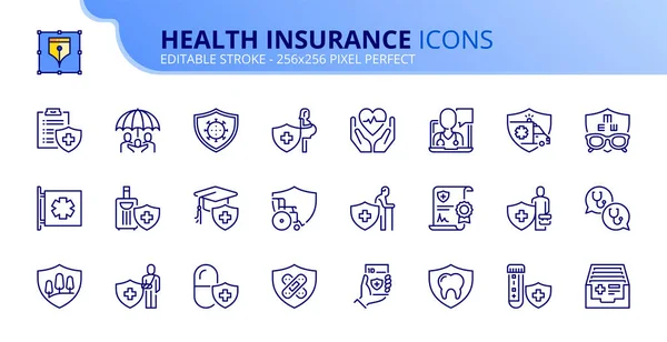 Esbozar Iconos Sobre Seguro Salud Contiene Iconos Como Protección Familia — Vector de stock