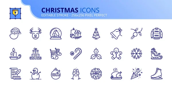 stock vector Outline icons about Christmas. Holidays events. Contains such icons as Santa, snowman, Christmas tree, wish list, decoration, and gifts. Editable stroke Vector 256x256 pixel perfect