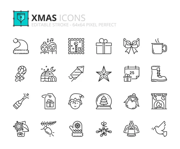 Outline Icons Xmas Holidays Events Contains Icons Celebrations Christmas Tree — Stock Vector