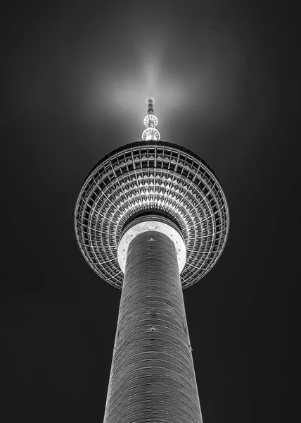 Berlin Deutschland Silberkugel Des Fernseh Turms Bei Nacht Schwarz Weiß — Stockfoto