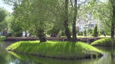 Şehrin Park üzerinde kamera uçuş. Havadan görünüm