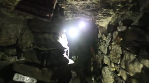 Reizigers verkennen de Dark Cave — Stockvideo