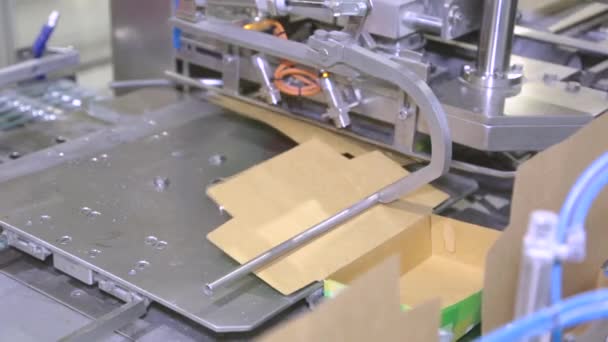 Fabrikada konveyördeki paketlerde şeker — Stok video