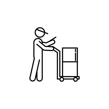 Kurye parsel. İşaret ve sembolleri kullanılabilir web, logo, mobil uygulaması, kullanıcı arabirimi, beyaz arka plan üzerinde Ux için