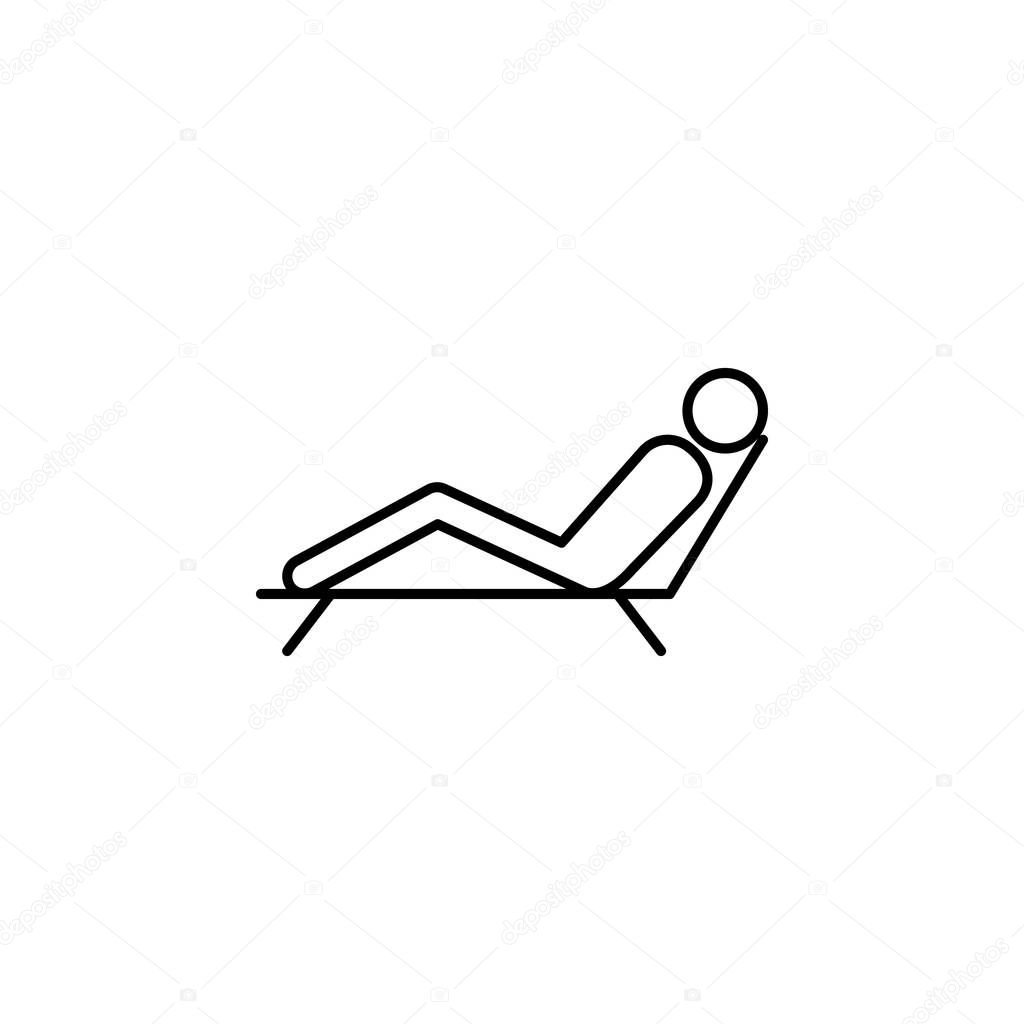 man lying on deck chair of spa outline icon. Signs and symbols can be used for web, logo, mobile app, UI, UX on white background