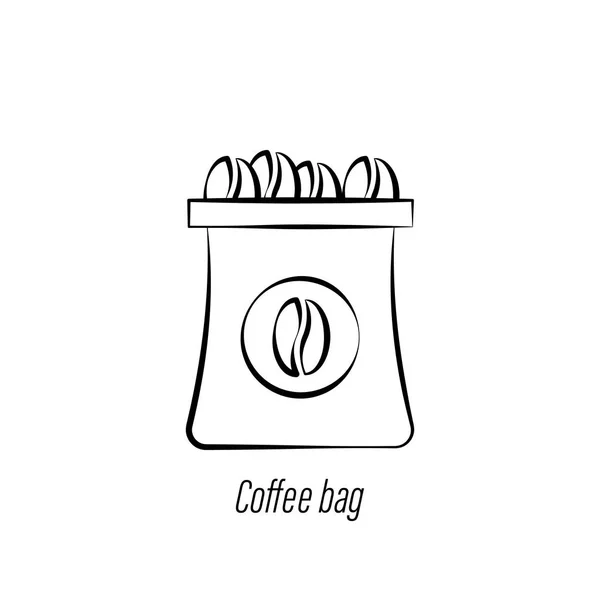 Saco de café mão desenhar ícone. Elemento de ícone de ilustração de café. Sinais e símbolos podem ser usados para web, logotipo, aplicativo móvel, UI, UX — Vetor de Stock