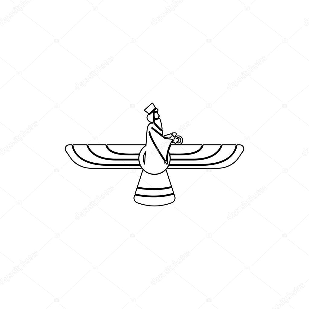 religion symbol, faravahar outline icon. Element of religion symbol illustration. Signs and symbols icon can be used for web, logo, mobile app, UI, UX