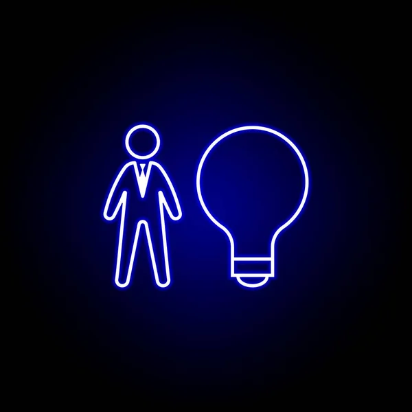 Lâmpada, ideia, ícone do trabalhador. Elementos da ilustração de recursos humanos no ícone de estilo neon. Sinais e símbolos podem ser usados para web, logotipo, aplicativo móvel, UI, UX —  Vetores de Stock