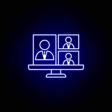 Arama, konferans, dizüstü bilgisayar, iş konuşma simgesi. Neon stil simgesinde İnsan kaynakları illüstrasyon Elemanları. İşaretler ve semboller web, logo, mobil uygulama, Ui, Ux için kullanılabilir
