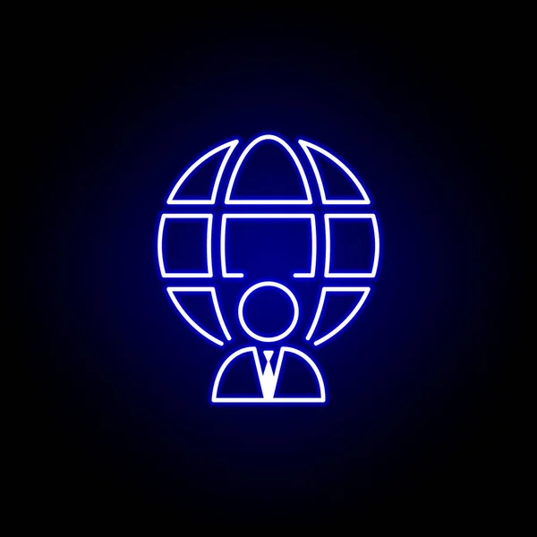 Affärsman, global ikon. Element av mänskliga resurser illustration i neon stil ikon. Skyltar och symboler kan användas för webb, logo, mobilapp, UI, UX — Stock vektor