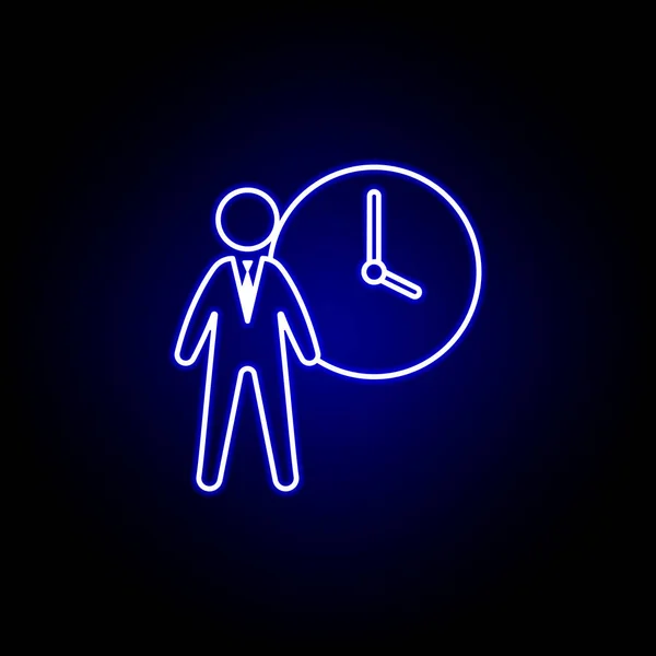 Stunden, Geschäftsmann, Terminkalender. Elemente der Human Resources Illustration in Neon-Stil-Symbol. Zeichen und Symbole können für Web, Logo, mobile App, ui, ux verwendet werden — Stockvektor