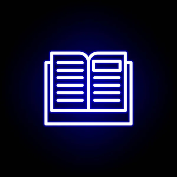 Icône livre ouvert dans le style néon. Peut être utilisé pour le web, logo, application mobile, UI, UX — Image vectorielle