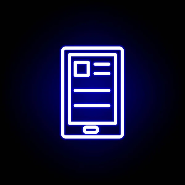 Tableta, icono de texto en estilo neón. Puede ser utilizado para web, logotipo, aplicación móvil, interfaz de usuario, UX — Vector de stock