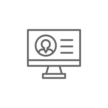 Laptop iş adam anahat simgesi. İş çizim satır simgesi nin öğeleri. İşaretler ve semboller web, logo, mobil uygulama, Ui, Ux için kullanılabilir