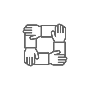 Takım çalışması elleri anahat simgesi. İş çizim satır simgesi nin öğeleri. İşaretler ve semboller web, logo, mobil uygulama, Ui, Ux için kullanılabilir