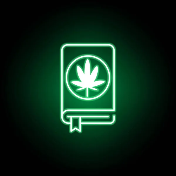 Εικονίδιο περιγράμματος βιβλίου μαριχουάνας σε στυλ νέον. Μπορεί να χρησιμοποιηθεί για Web, λογότυπο, εφαρμογή για κινητά, UI, UX — Διανυσματικό Αρχείο