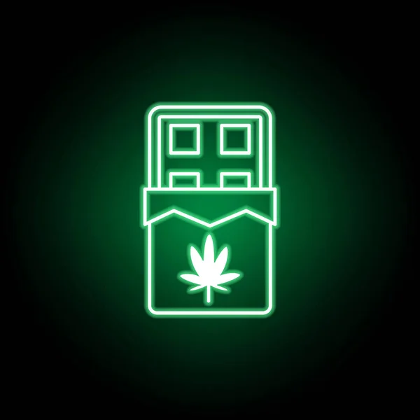 Icône de contour de chocolat de marijuana dans le style néon. Peut être utilisé pour le web, logo, application mobile, UI, UX — Image vectorielle