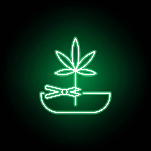 Marijuana och sax kontur ikon i neon stil. Kan användas för webb, logo, mobilapp, UI, UX — Stock vektor