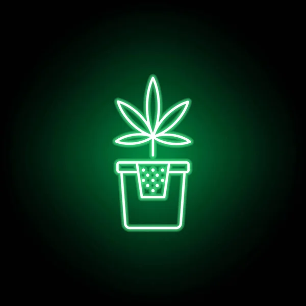 Marijuana pot contour icône dans le style néon. Peut être utilisé pour le web, logo, application mobile, UI, UX — Image vectorielle