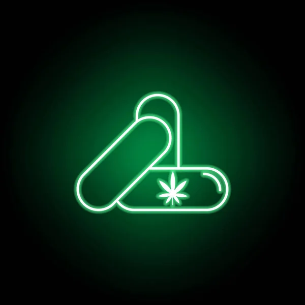 Pillole di marijuana delineano icona in stile neon. Può essere utilizzato per web, logo, app mobile, UI, UX — Vettoriale Stock