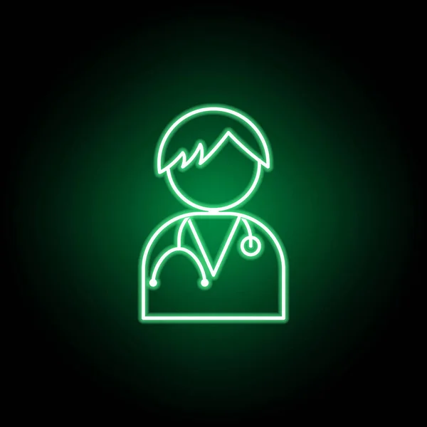 Медицинская, медсестра, икона мальчика в неоновом стиле. Элемент медицинской иллюстрации. Знаки и символы могут быть использованы для веб, логотип, мобильное приложение, пользовательский интерфейс, UX — стоковый вектор