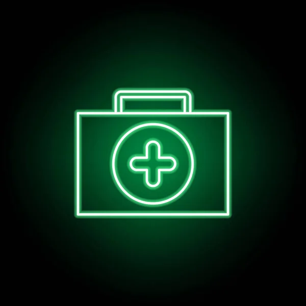 Икона медицинской аптечки в неоновом стиле. Элемент медицинской иллюстрации. Знаки и символы могут быть использованы для веб, логотип, мобильное приложение, пользовательский интерфейс, UX — стоковый вектор