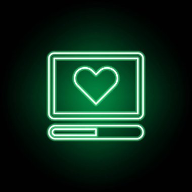 Tıp, bilgisayar, neon tarzında kalp ikonu. Tıp illüstrasyon unsuru. İşaretler ve semboller simgesi web, logo, mobil uygulama, Ui, Ux için kullanılabilir