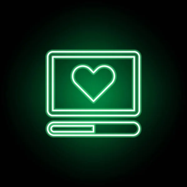 Tıp, bilgisayar, neon tarzında kalp ikonu. Tıp illüstrasyon unsuru. İşaretler ve semboller simgesi web, logo, mobil uygulama, Ui, Ux için kullanılabilir