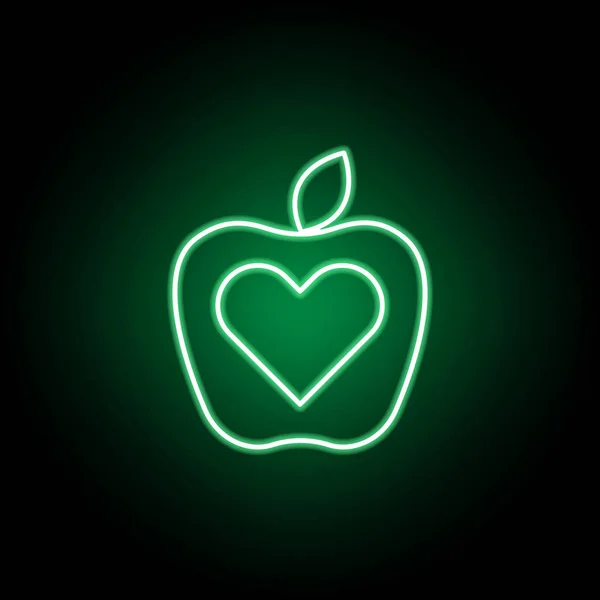 Médico, maçã com ícone de coração em estilo neon. Elemento da ilustração da medicina. Sinais e símbolos ícone pode ser usado para web, logotipo, aplicativo móvel, UI, UX —  Vetores de Stock