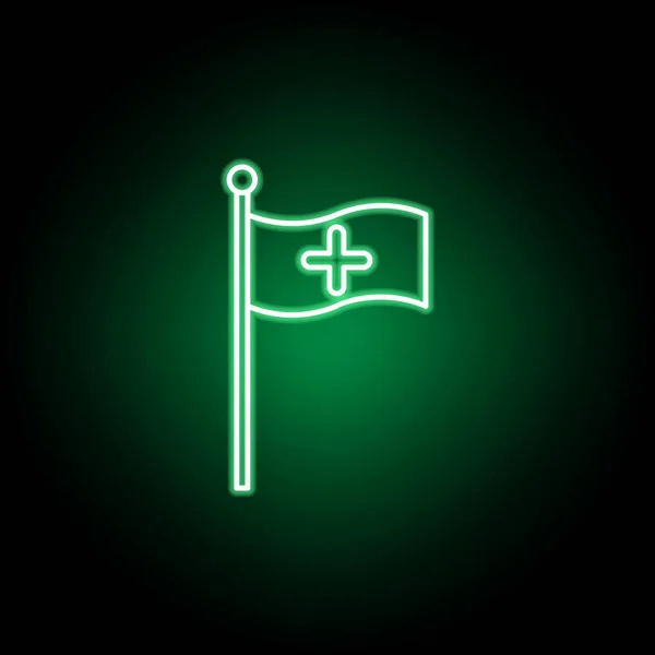 Medis, ikon bendera dalam gaya neon. Ilustrasi Elemen Kedokteran. Ikon tanda dan simbol dapat digunakan untuk web, logo, aplikasi seluler, UI, UX - Stok Vektor