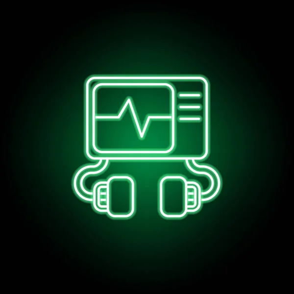 Médico, ícone desfibrilador em estilo neon. Elemento da ilustração da medicina. Sinais e símbolos ícone pode ser usado para web, logotipo, aplicativo móvel, UI, UX — Vetor de Stock