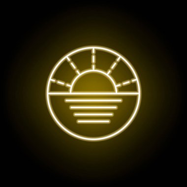 neon tarzında deniz simgesi üzerinde gün batımı. İşaretler ve semboller web, logo, mobil uygulama, Ui, Ux için kullanılabilir