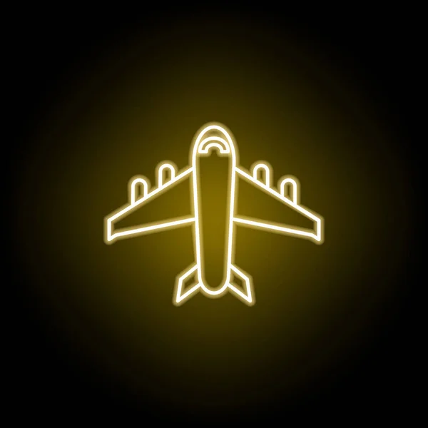 Aircraf, ícone de avião em estilo neon. Sinais e símbolos podem ser usados para web, logotipo, aplicativo móvel, UI, UX —  Vetores de Stock