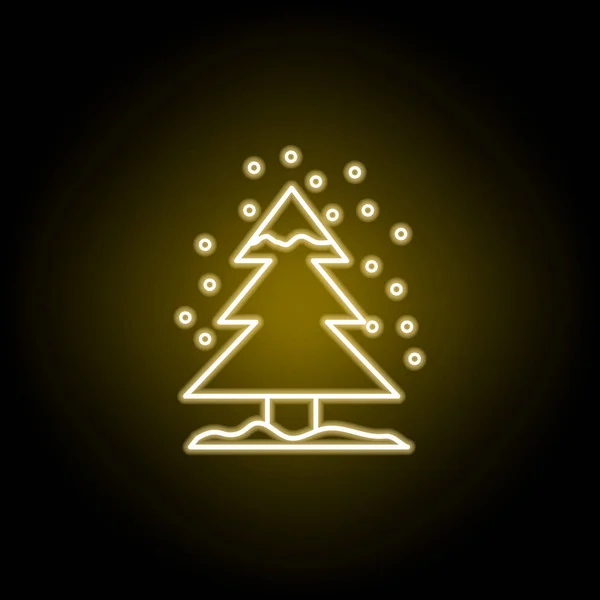 Świerk i śnieg ikona w stylu Neon. Znaki i symbole mogą być używane do Internetu, logo, aplikacji mobilnej, UI, UX — Wektor stockowy