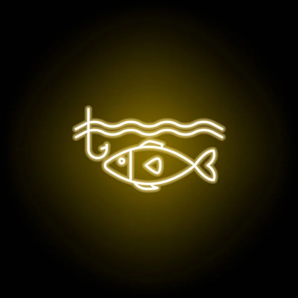 Amo da pesca e icona di pesce in stile neon. Elemento di illustrazione di viaggio. Segni e simboli possono essere utilizzati per il web, logo, app mobile, UI, UX — Vettoriale Stock
