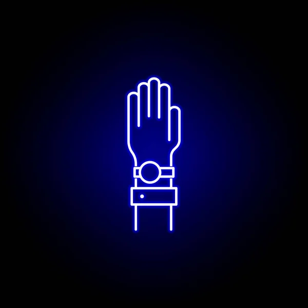 Eleições mão juramento ícone em estilo neon. Sinais e símbolos podem ser usados para web, logotipo, aplicativo móvel, UI, UX — Vetor de Stock