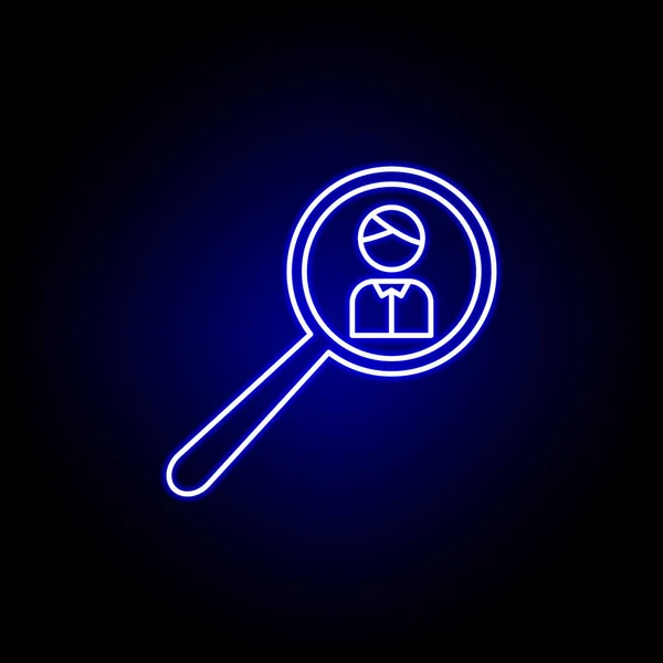 Icono de hombre de búsqueda de elecciones en estilo neón. Los signos y símbolos se pueden utilizar para la web, logotipo, aplicación móvil, interfaz de usuario, UX — Archivo Imágenes Vectoriales