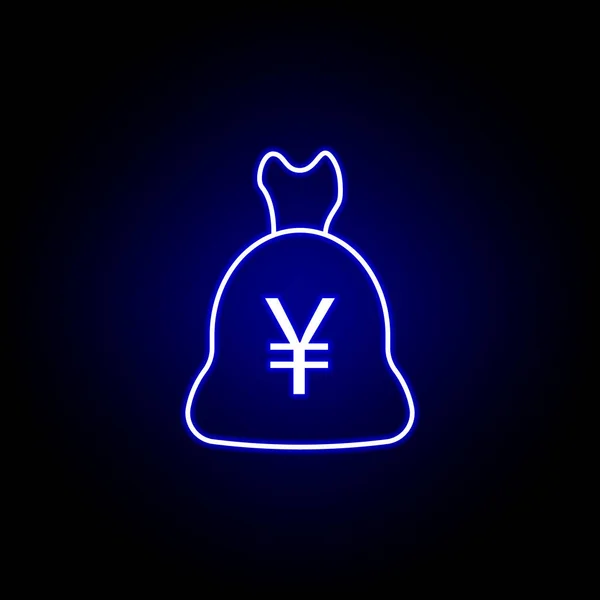 Sac icône yuan dans le style néon. Élément d'illustration de la finance. Signes et symboles icône peut être utilisé pour le web, logo, application mobile, UI, UX — Image vectorielle