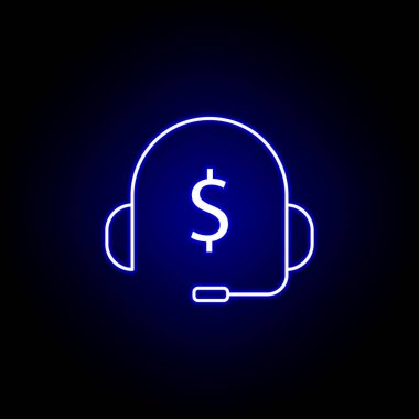 neon tarzında kulaklıklar dolar simgesi. Finans illüstrasyon unsuru. İşaretler ve semboller simgesi web, logo, mobil uygulama, Ui, Ux için kullanılabilir