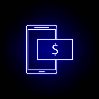 neon tarzında cep telefonu dolar simgesi. Finans illüstrasyon unsuru. İşaretler ve semboller simgesi web, logo, mobil uygulama, Ui, Ux için kullanılabilir