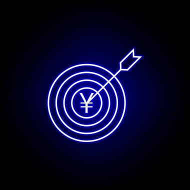 neon tarzında hedef yuan ok simgesi. Finans illüstrasyon unsuru. İşaretler ve semboller simgesi web, logo, mobil uygulama, Ui, Ux için kullanılabilir