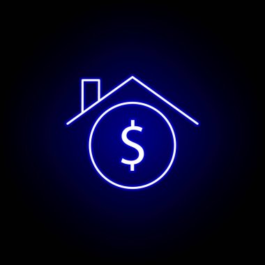 neon tarzında ev ev dolar simgesi. Finans illüstrasyon unsuru. İşaretler ve semboller simgesi web, logo, mobil uygulama, Ui, Ux için kullanılabilir