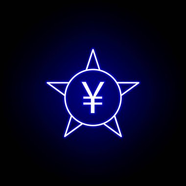 neon tarzında daire yıldız yuan simgesi. Finans illüstrasyon unsuru. İşaretler ve semboller simgesi web, logo, mobil uygulama, Ui, Ux için kullanılabilir