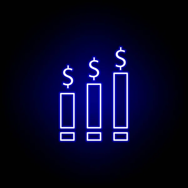 Graphique graphique dollar icône dans le style néon. Élément d'illustration de la finance. Signes et symboles icône peut être utilisé pour le web, logo, application mobile, UI, UX — Image vectorielle