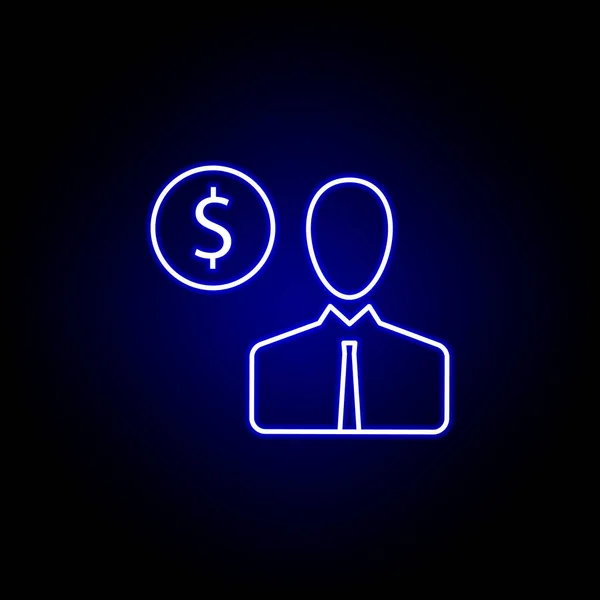 Utilisateur homme dollar icône dans le style néon. Élément d'illustration de la finance. Signes et symboles icône peut être utilisé pour le web, logo, application mobile, UI, UX — Image vectorielle