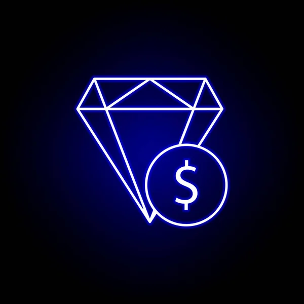 Icono de diamante dólar en estilo neón. Elemento de ilustración financiera. Signos y símbolos icono se puede utilizar para la web, logotipo, aplicación móvil, interfaz de usuario, UX — Vector de stock