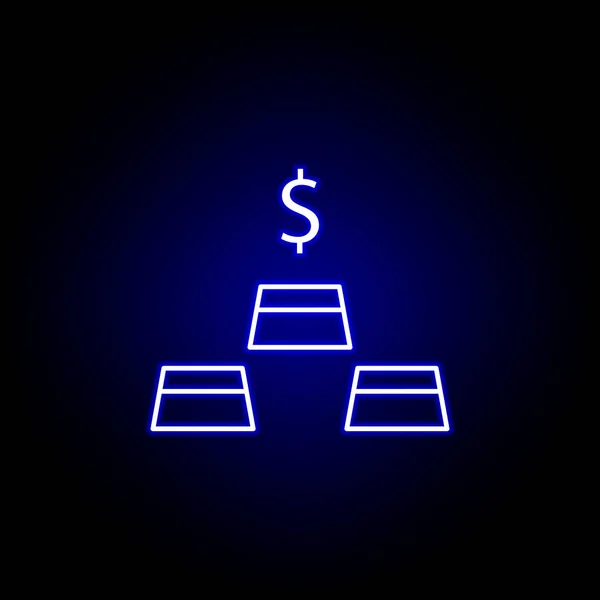 Icono de barra de oro dólar en estilo neón. Elemento de ilustración financiera. Signos y símbolos icono se puede utilizar para la web, logotipo, aplicación móvil, interfaz de usuario, UX — Vector de stock